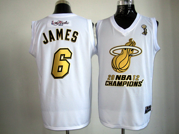 NBA Miami Heat 6 LeBron James 2012 NBA Finals Champions White Golden Number Jersey